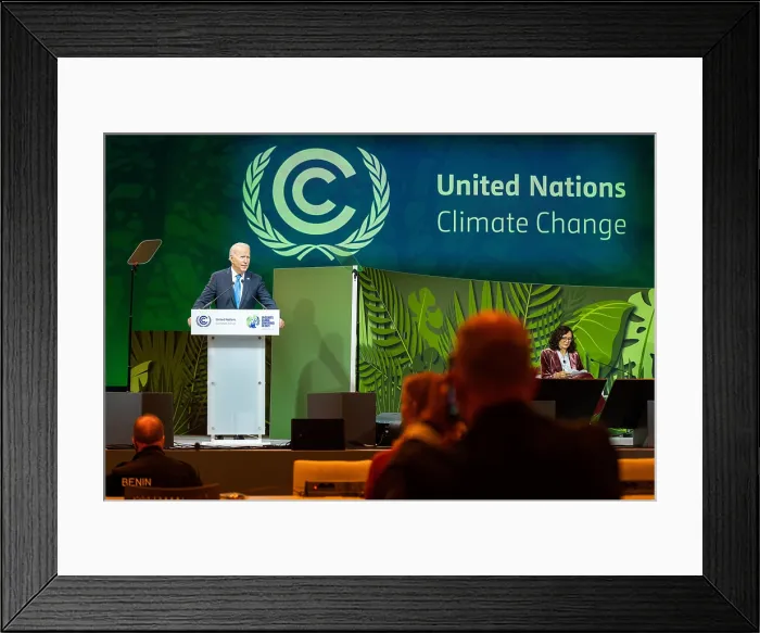 Framed Print : President Joe Biden at the UN Climate Change Conference in Glasgow, Scotland, Nov. 2, 2021. He spoke at the Action on Forests and Land Use session (BSLOC_2022_2_33) Framed Print : President Joe Biden at the UN Climate Change Conference in Glasgow, Scotland, Nov. 2, 2021. He spoke at the Action on Forests and Land Use session (BSLOC_2022_2_33)