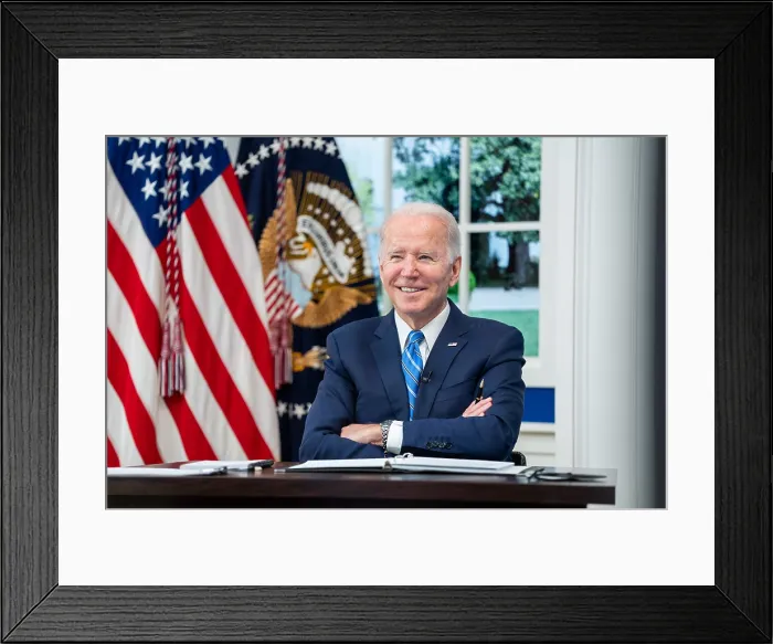 Framed Print : President Joe Biden participates in a Q&A session on COVID-19 with the National Governors Association, during the surge caused by the highly contagious omicron variant, Dec Framed Print : President Joe Biden participates in a Q&A session on COVID-19 with the National Governors Association, during the surge caused by the highly contagious omicron variant, Dec