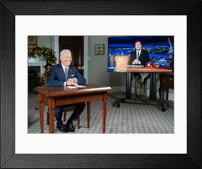 Framed Print : President Joe Biden tapes a virtual interview with Jimmy Fallon for The Tonight Show with Jimmy Fallon, Dec. 10, 2021 (BSLOC_2022_2_14)
