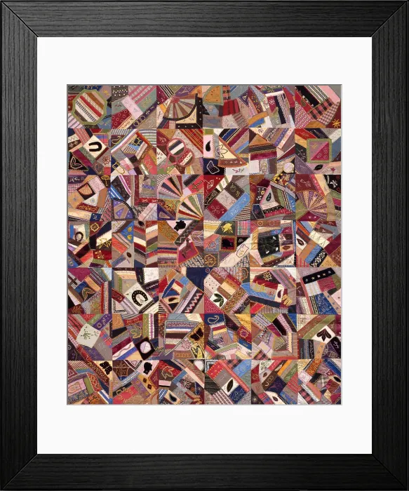 Framed Print : QUILT TOP CRAZY PATTERN, 1885, American crafts, textiles. Each block of this quilt top is designed with unusual patterns, and the blocks appear to be composed of real scraps