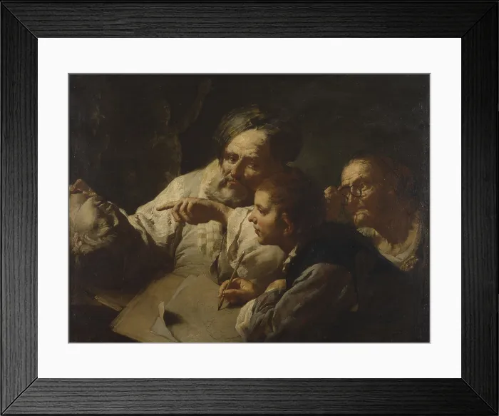 Framed Print : Drawing lesson, by Domenico Fedeli said Maggiotto, 18th century, oil on canvas. - Italy, Veneto, Treviso, Museo Civico Luigi Bailo. Whole artwork view