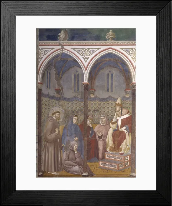 Framed Print : Preaching in front of Honorius III, by Giotto, 1297-1299, 13th century, fresco. - Italy, Umbria, Assisi, Upper Basilica of St. Francis. Detail Framed Print : Preaching in front of Honorius III, by Giotto, 1297-1299, 13th century, fresco. - Italy, Umbria, Assisi, Upper Basilica of St. Francis. Detail