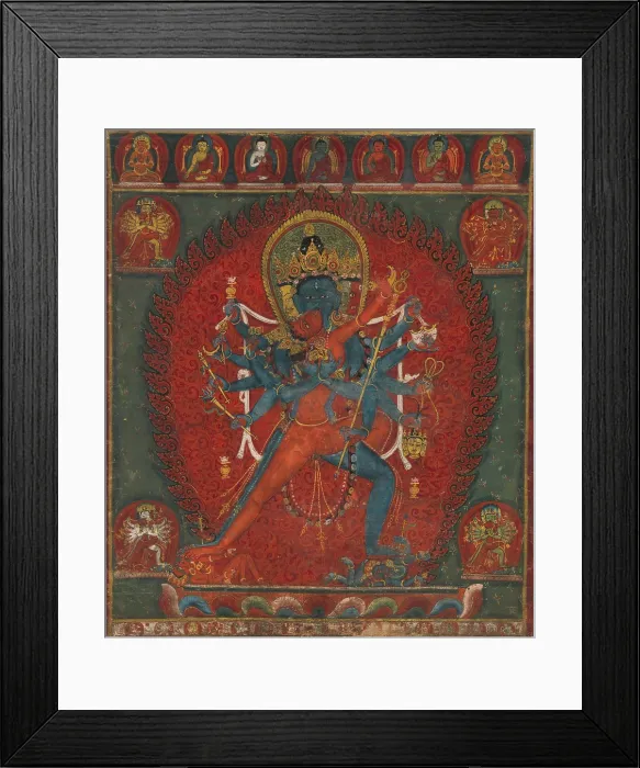 Framed Print : CHAKRASAMVARA AND VAJRAVARAHI, Buddhist, Nepal, 1570-1600, painting, distemper on cotton. Buddhist deity, Chakrasamvara, embracing his consort, Vajravarahi