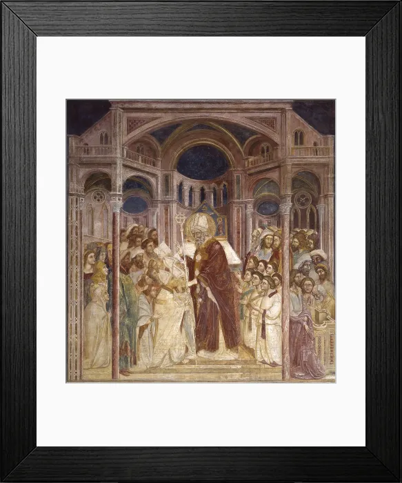 Framed Print : Consecration of Bishops in Africa, by Guariento di Arpo, 14th century, fresco. - Italy, Veneto, Padua, Eremitani Church. Whole artwork view. St Framed Print : Consecration of Bishops in Africa, by Guariento di Arpo, 14th century, fresco. - Italy, Veneto, Padua, Eremitani Church. Whole artwork view. St