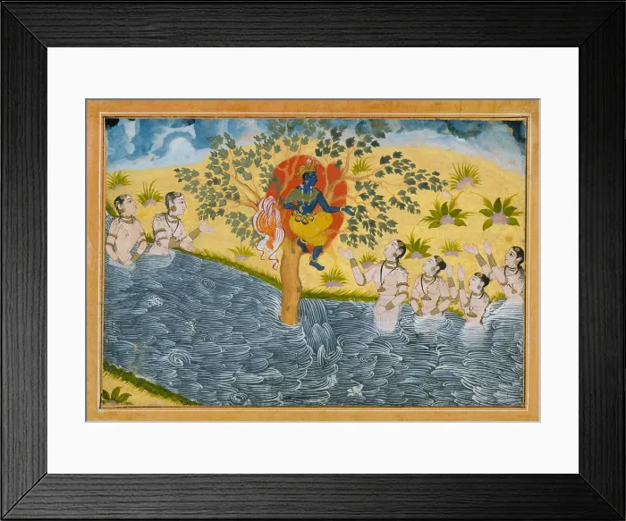 Framed Print : THE GOPIS PLEAD WITH KRISHNA TO RETURN THEIR CLOTHING, 1600-10s, Indian, Hindu, watercolor painting Framed Print : THE GOPIS PLEAD WITH KRISHNA TO RETURN THEIR CLOTHING, 1600-10s, Indian, Hindu, watercolor painting