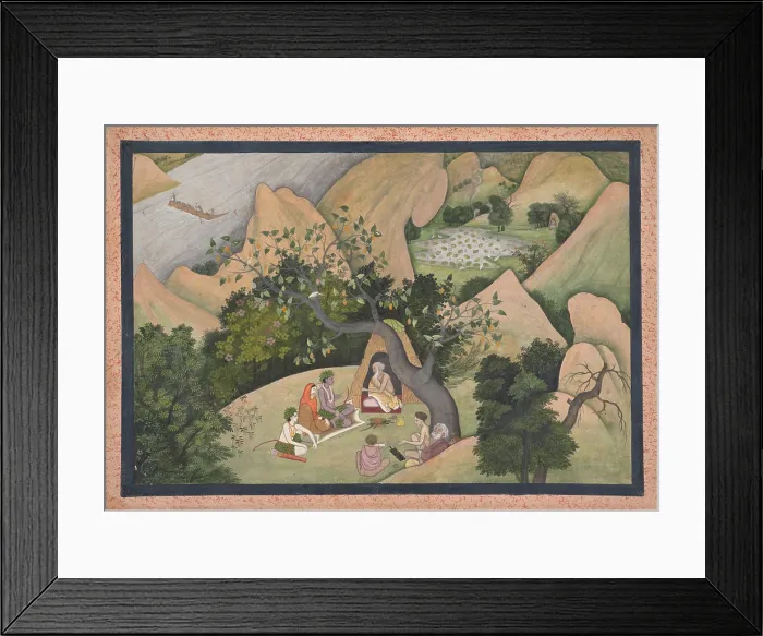 Framed Print : RAMA, SITA, AND LAKSHMANA AT THE HERMITAGE OF BHARADVAJA, Hindu, painting, opaque watercolor Framed Print : RAMA, SITA, AND LAKSHMANA AT THE HERMITAGE OF BHARADVAJA, Hindu, painting, opaque watercolor