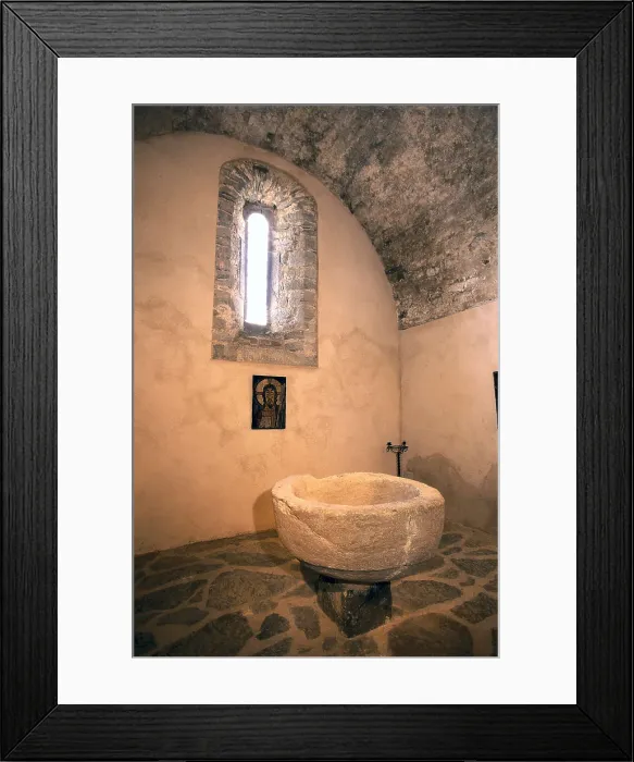 Framed Print : SPAIN. CATALONIA. Toses. Drria. Church of Sant Vctor de Drria (12th c.). Baptismal font. Romanesque art. Architecture. AISA / Everett Collection**US SALES ONLY**