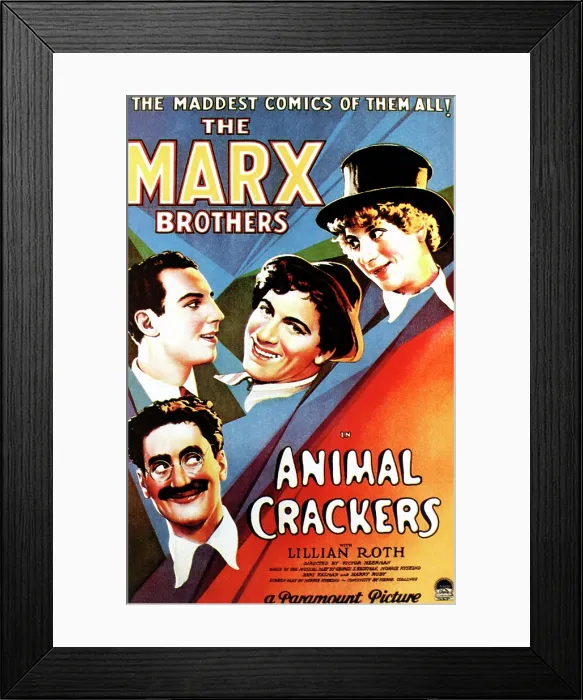 Framed Print : ANIMAL CRACKERS, from bottom left to top right: Groucho Marx, Zeppo Marx, Chico Marx, Harpo Marx, 1930