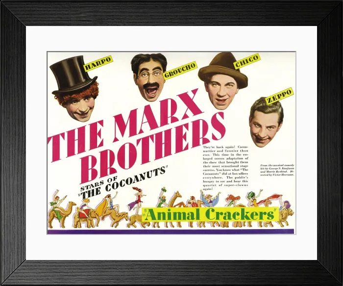 Framed Print : ANIMAL CRACKERS, The Marx Brothers-top l-r: Harpo Marx, Groucho Marx, Chico Marx, Zeppo Marx, 1930 Framed Print : ANIMAL CRACKERS, The Marx Brothers-top l-r: Harpo Marx, Groucho Marx, Chico Marx, Zeppo Marx, 1930