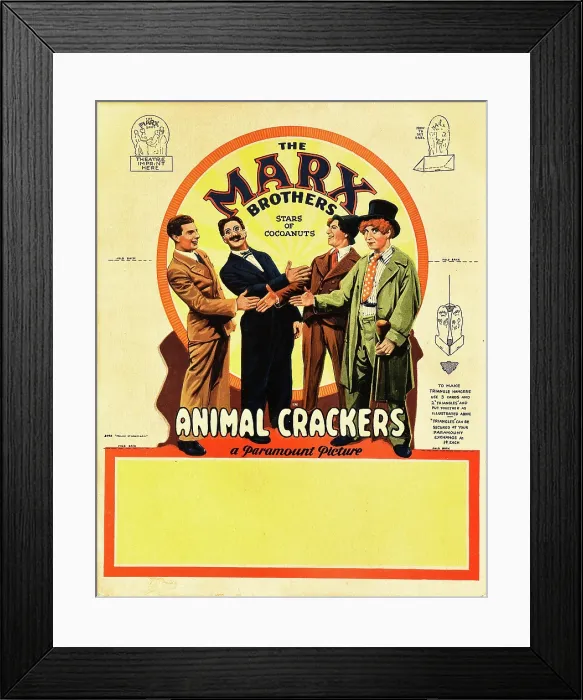 Framed Print : ANIMAL CRACKERS, The Marx Brothers, l-r: Zeppo Marx, Groucho Marx, Chico Marx, Harpo Marx on promotional tabletop standee, 1930 Framed Print : ANIMAL CRACKERS, The Marx Brothers, l-r: Zeppo Marx, Groucho Marx, Chico Marx, Harpo Marx on promotional tabletop standee, 1930