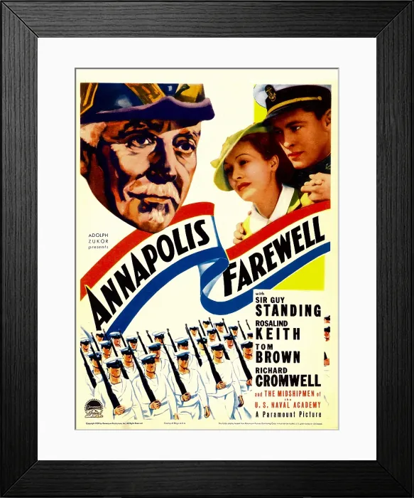 Framed Print : ANNAPOLIS FAREWELL, from left: Sir Guy Standing, Rosalind Keith, Tom Brown on midget window card, 1935 Framed Print : ANNAPOLIS FAREWELL, from left: Sir Guy Standing, Rosalind Keith, Tom Brown on midget window card, 1935