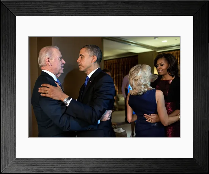 Framed Print : President Barack Obama and First Lady Michelle Obama celebrate their re-election victory with Vice President Joe Biden and Dr. Jill Biden, Nov. 6, 2012