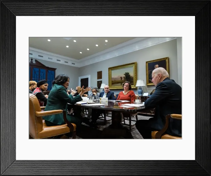 Framed Print : President Joe Biden meets with the Congressional Progressive Caucus on March 30, 2022 Framed Print : President Joe Biden meets with the Congressional Progressive Caucus on March 30, 2022