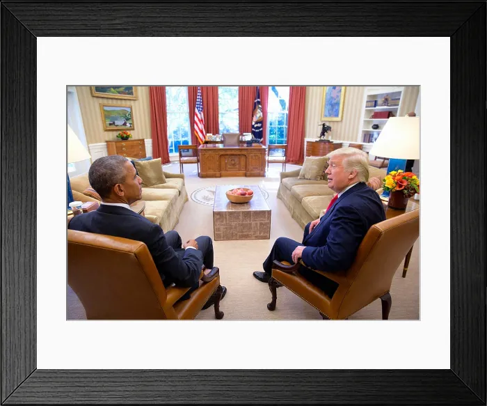 Framed Print : President Barack Obama meets with President-elect Donald Trump on Nov. 10, 2016, two days after the national election