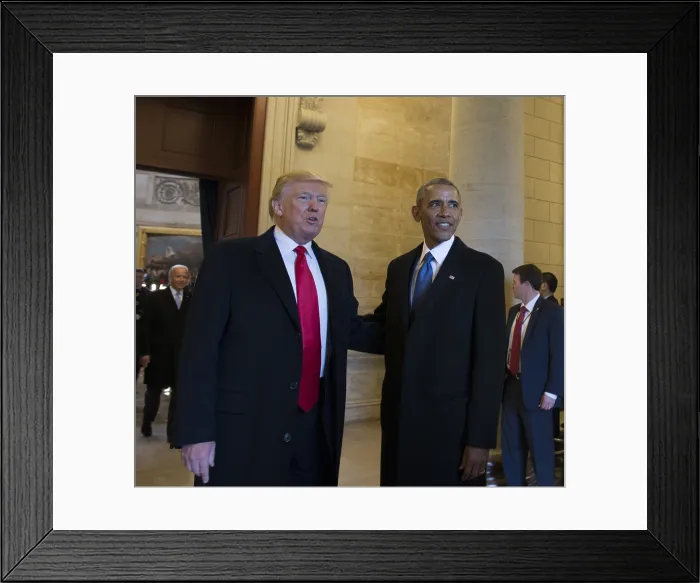 Framed Print : Inauguration of President Donald Trump, Jan. 20, 2017. Presidents Donald Trump and Barack Obama wait to begin departure ceremony for outgoing president Obama Framed Print : Inauguration of President Donald Trump, Jan. 20, 2017. Presidents Donald Trump and Barack Obama wait to begin departure ceremony for outgoing president Obama