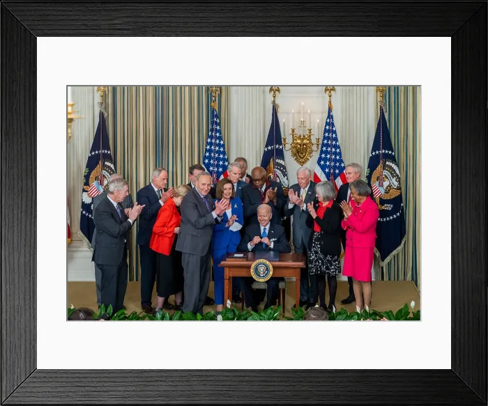 Framed Print : President Joe Biden signs the Postal Service Reform Act, April 6, 2022, in the State Dining Room of the White House Framed Print : President Joe Biden signs the Postal Service Reform Act, April 6, 2022, in the State Dining Room of the White House