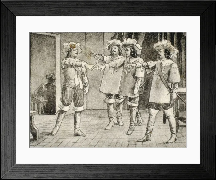 Framed Print : SERRA Y PAUSAS, Joan (s.XIX). D'Artagnan and the Three Musketeers. 1860s. Illustration of 'D'Artagnan and the Three Musketeers'. Edition illustrated by J
