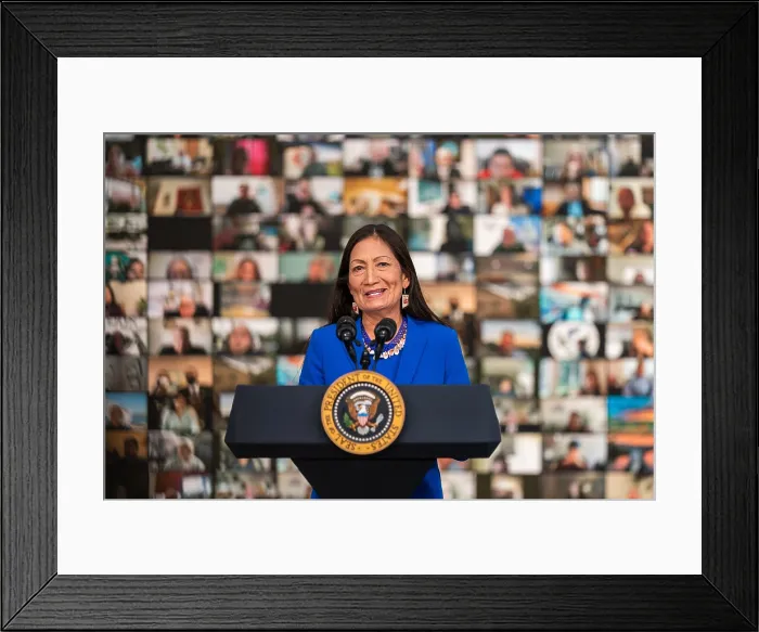 Framed Print : Interior Secretary Deb Haaland speaks at a Tribal Nations Summit, Nov 15, 2021