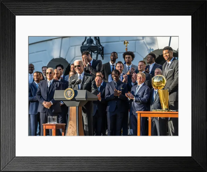 Framed Print : President Joe Biden welcomes the NBA champion Milwaukee Bucks, to the White House, Nov. 8, 2021 (BSLOC_2022_2_44) Framed Print : President Joe Biden welcomes the NBA champion Milwaukee Bucks, to the White House, Nov. 8, 2021 (BSLOC_2022_2_44)