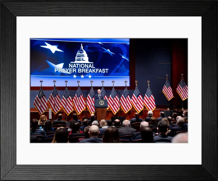 Framed Print : President Joe Biden delivers an ecumenical speech at the National Prayer Breakfast, Feb. 3, 2022, at the US Capitol (BSLOC_2022_2_46)