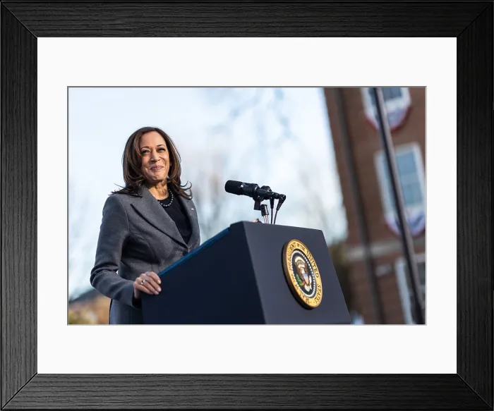 Framed Print : Vice President Kamala Harris delivers remarks on voting rights at Morehouse College in Atlanta, Jan. 11, 2022