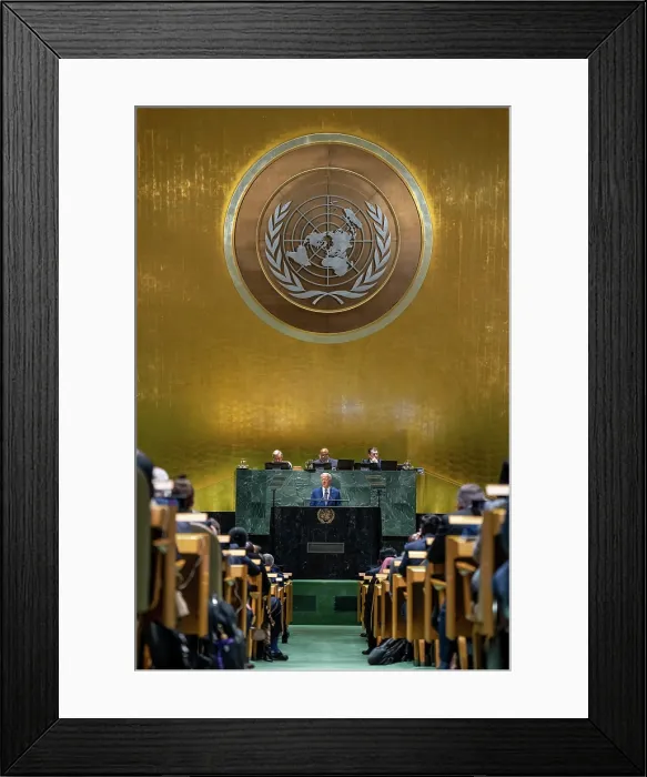 Framed Print : President Joe Biden addresses the 78th session of the United Nations General Assembly, Sept. 19, 2023 in New York City. (BSLOC_2023_8_59)