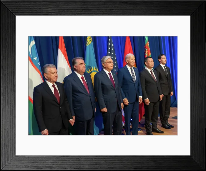 Framed Print : President Joe Biden joins Central Asian presidents for a group photo at the Central Asia 5+1 Summit, Sept. 19, 2023, at the US Mission to the United Nations in New York City