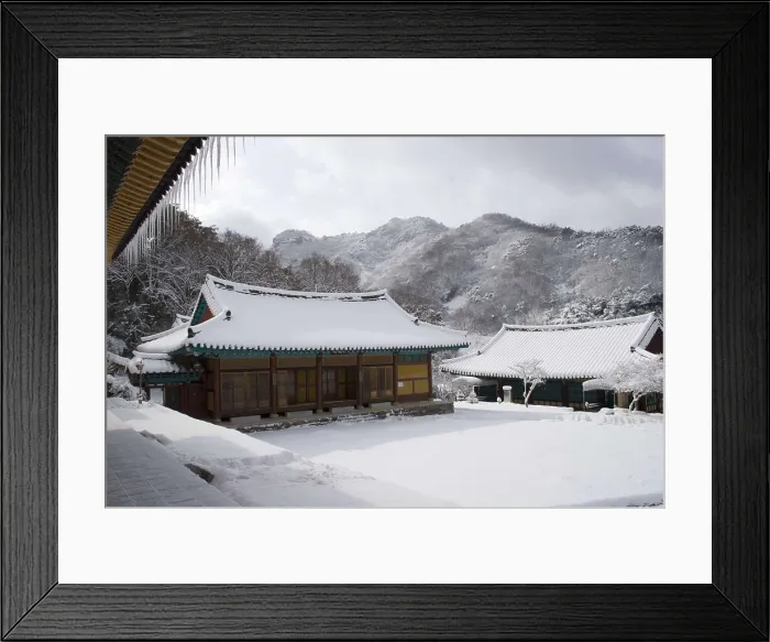 Framed Print : KOREA. Gwangju. Monastery of Jeum Shim-Sa. Snow-covered temple. Stalactites. Architecture. AISA / Everett Collection**US SALES ONLY**