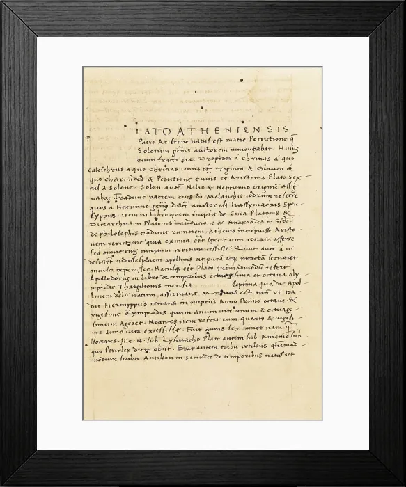 Framed Print : PLATO (428-348 BC). Page of an edition of Plato's works. SPAIN. Barcelona. Biblioteca de Catalunya (National Library of Catalonia). AISA / Everett Collection**US SALES ONLY** Framed Print : PLATO (428-348 BC). Page of an edition of Plato's works. SPAIN. Barcelona. Biblioteca de Catalunya (National Library of Catalonia). AISA / Everett Collection**US SALES ONLY**