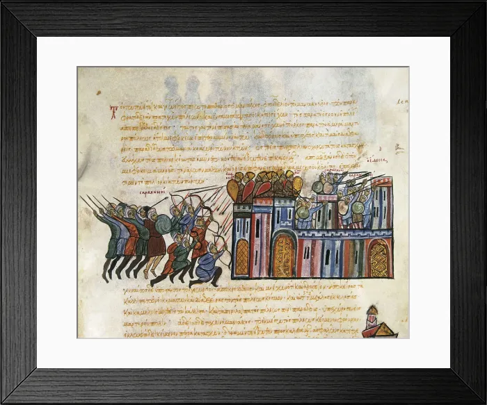 Framed Print : Illustration of the work 'Chronicle of the events that happened between 811-1057' (14th c.), by Johannes Skylitzer. Byzantine art. Miniature Painting. SPAIN. Madrid