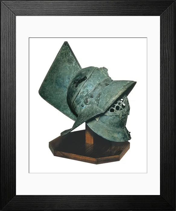 Framed Print : Bronze gladiator's helmet. 1st c. Roman art. Early Empire. UNITED KINGDOM. London. The British Museum. Proc: ITALY. Pompeii. AISA / Everett Collection**US SALES ONLY** Framed Print : Bronze gladiator's helmet. 1st c. Roman art. Early Empire. UNITED KINGDOM. London. The British Museum. Proc: ITALY. Pompeii. AISA / Everett Collection**US SALES ONLY**