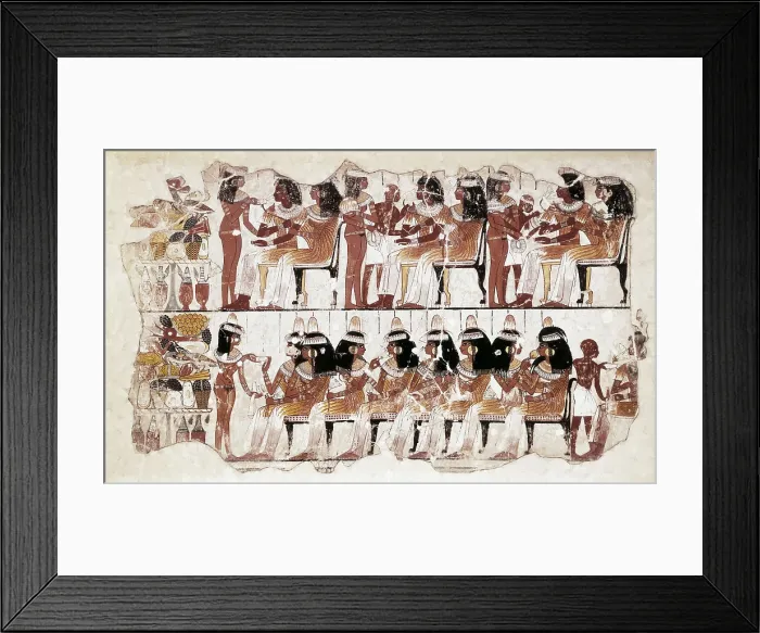 Framed Print : Banquet scene. ca. 1350 BC. 18th Dynasty. Wall painting from the tomb of Nebamun. Egyptian art. New Kingdom. Painting. UNITED KINGDOM. London. The British Museum. Proc: EGYPT