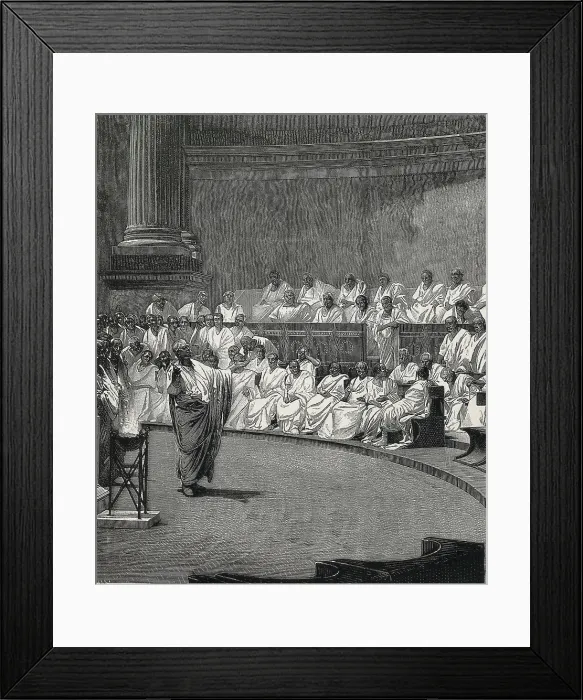 Framed Print : MACCARI, Csar (1840-1919). Cicero Denouncing Catiline. 1880. Detail of the engraving based on Cesare Maccari's work, published at La Ilustracin Artstica. Engraving