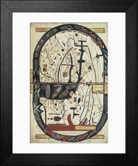 Framed Print : L'Apocalypse de Saint Sever. 11th c. Copy of the Commentary on the Apocalypse by Beatus of Libana. Representation of Earth. Romanesque art. Miniature Painting. FRANCE. Paris