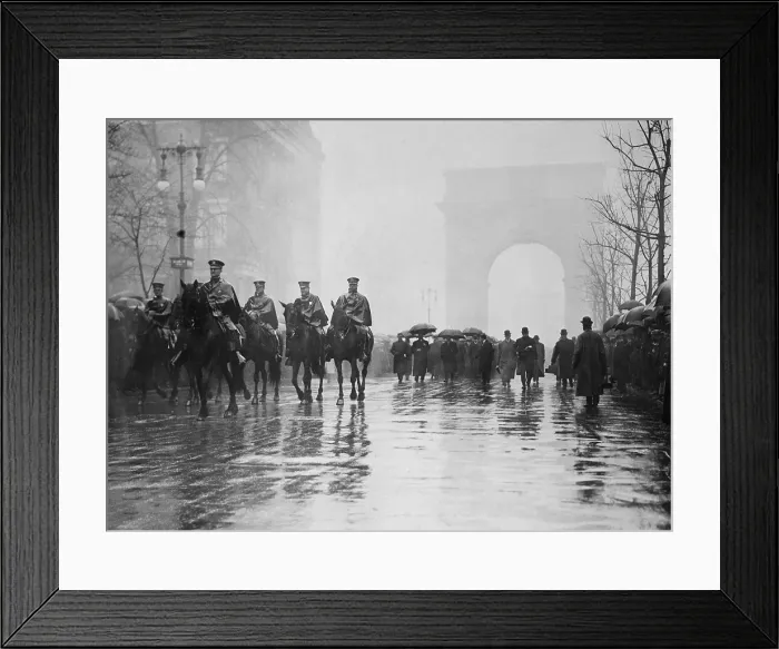 Framed Print : Trade Union procession for 145 Triangle Waist Co. fire victims. Men on horseback lead others in the rain on Fifth Avenue with the Washington Square in the background Framed Print : Trade Union procession for 145 Triangle Waist Co. fire victims. Men on horseback lead others in the rain on Fifth Avenue with the Washington Square in the background