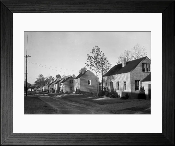 Framed Print : Finished brick homes in the Newport News Housing project for African Americans, Oct. 1937. The homes would be sold on long term payment plan. Photo by John Vachon