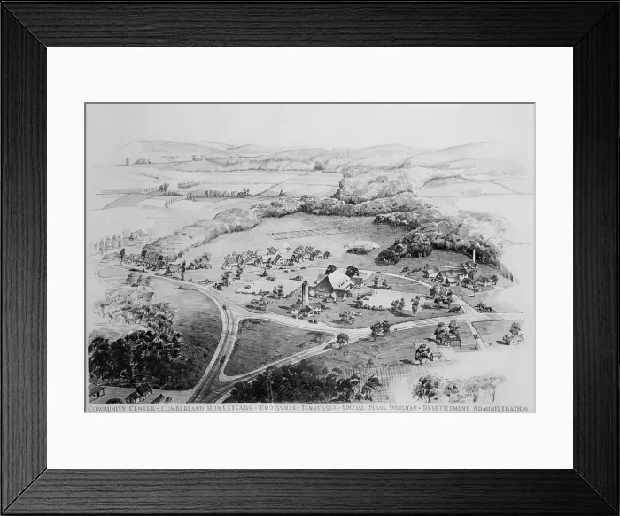 Framed Print : Architect's drawing of New Deal Resettlement project, Cumberland Homesteads. Ca. 1935. (BSLOC_2013_8_38)