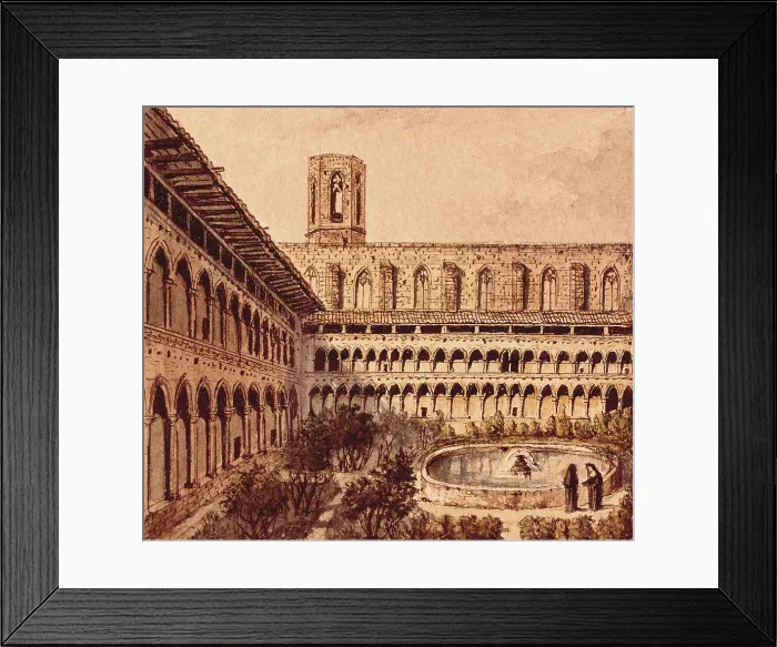 Framed Print : Gothic cloister of the Monastery of Pedralbes. Engraving. SPAIN. Barcelona. Barcelona City History Museum. AISA / Everett Collection**US SALES ONLY**