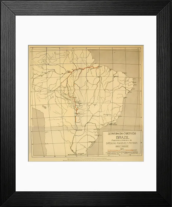 Framed Print : Map of the Roosevelt-Rondon Scientific Expedition of the American Museum of Natural History. The orange route is the 1913-1914 path of exploration (BSLOC_2017_8_68)