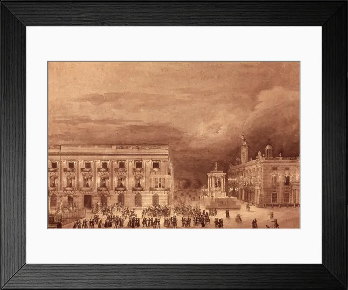 Framed Print : ALSAMORA, Onofre (1825-1880). Plaza de Palacio (Palace Square) of Barcelona Adorned in 1833. c. 1833. Engraving. SPAIN. Barcelona. Barcelona City History Museum