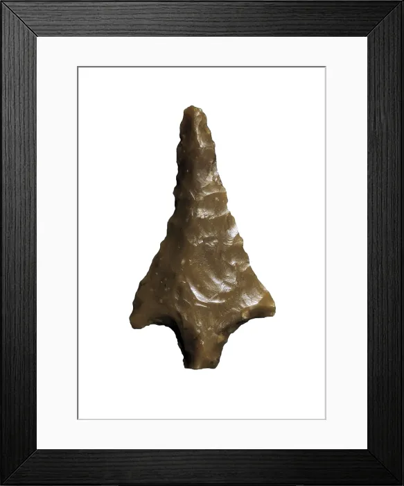 Framed Print : Arrow tip. Upper Paleolithic. Solutrean. SPAIN. Barcelona. Archaeology Museum of Catalonia. Proc: SPAIN. ANDALUSIA. Vlez Blanco. Ambrosio Cave