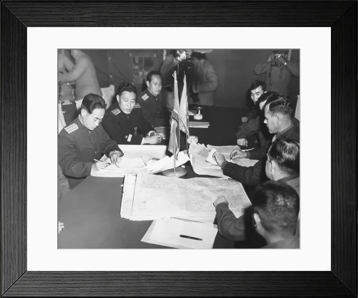 Framed Print : Panmunjom cease fire talks in Oct. 11, 1951. North Korean Col. Chang Chun San and U.S. Col