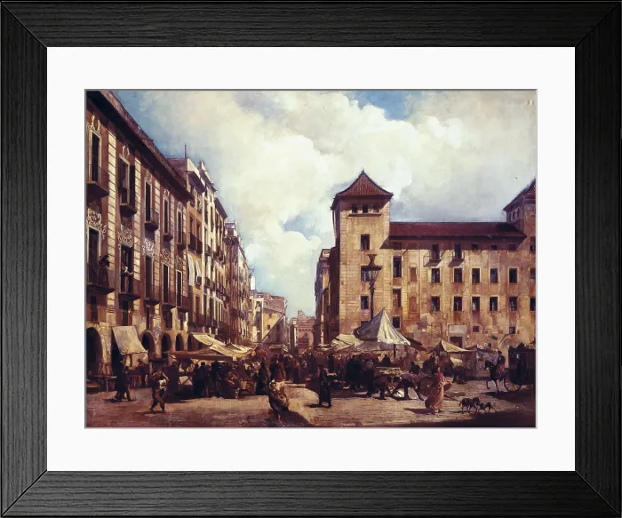 Framed Print : MARTI i ALSINA, Ramon (1826-1894). Els Encants Vells (The Old Market). 2nd half 19th c. Barcelona street market. Naturalism. Oil on canvas. SPAIN. El Vendrell