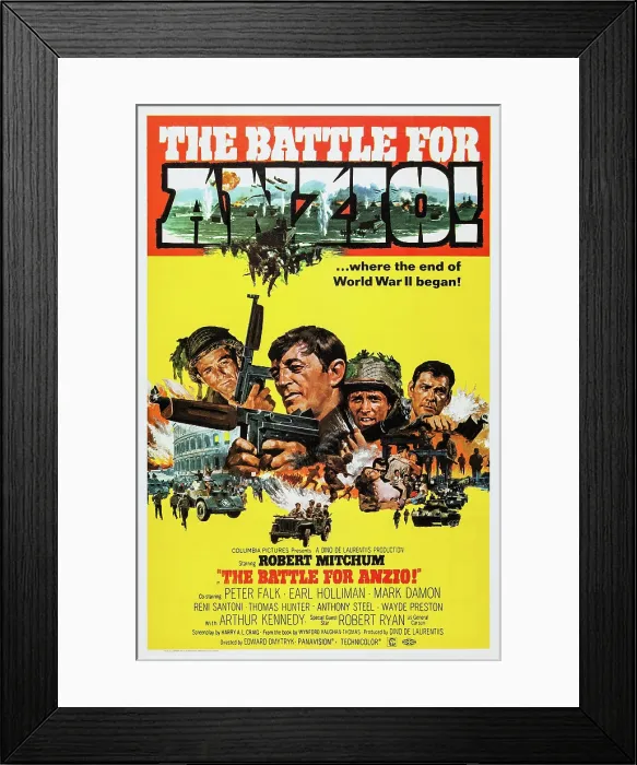 Framed Print : ANZIO, (aka THE BATTLE FOR ANZIO), l-r: Peter Falk, Robert Mitchum, Robert Ryan on US poster art, 1968 Framed Print : ANZIO, (aka THE BATTLE FOR ANZIO), l-r: Peter Falk, Robert Mitchum, Robert Ryan on US poster art, 1968