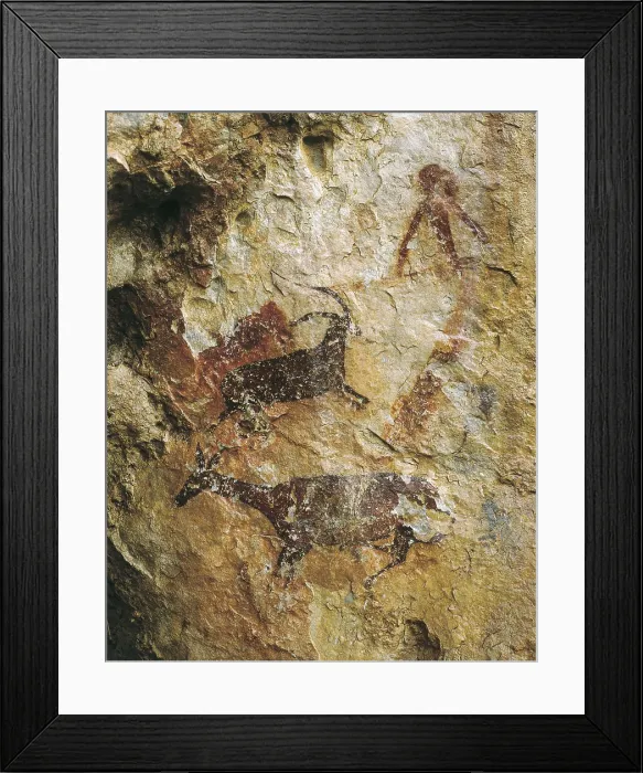 Framed Print : SPAIN. El Perell. Cave of La Cabra Freixet. Huntig scene with a deer and an ibex (25000-15000 BC.). Upper Paleolithic. Cave. AISA / Everett Collection**US SALES ONLY**