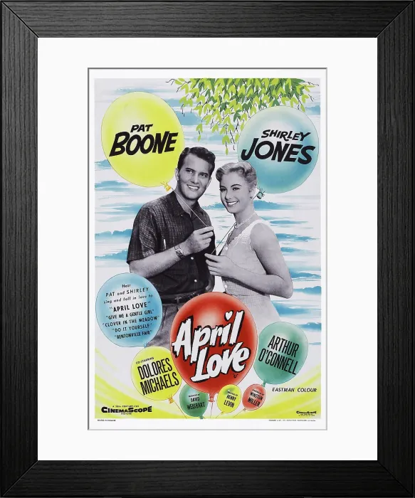 Framed Print : APRIL LOVE, l-r: Pat Boone, Shirley Jones on British poster art, 1957, TM and Copyright 20th Century Fox Film Corp. All rights reserved. / courtesy Everett Collection