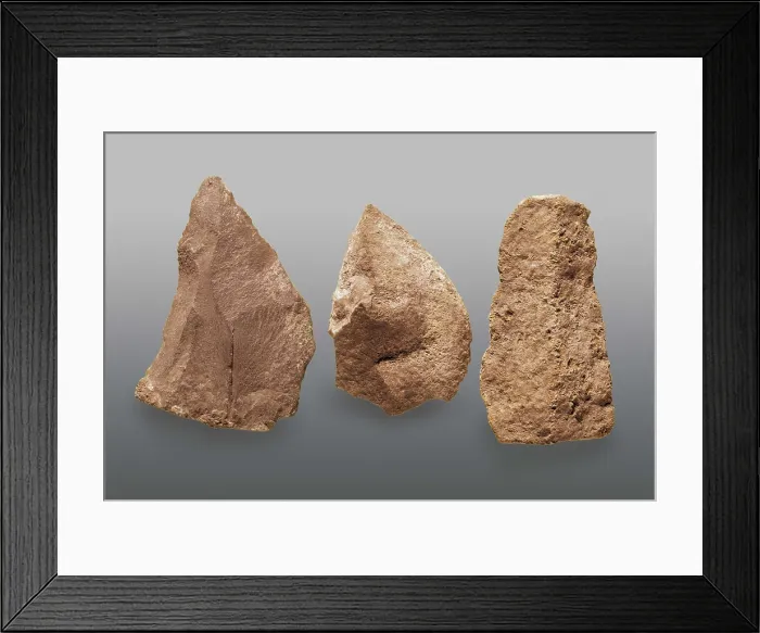 Framed Print : Hoes. Mesolithic art. SPAIN. Barcelona. Archaeology Museum of Catalonia. Proc: SPAIN. ASTURIAS. Quintana. Posada. La Riera Cave. AISA / Everett Collection**US SALES ONLY**