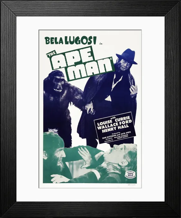 Framed Print : THE APE MAN, US poster art, bottom from left: Bela Lugosi, Henry Hall, 1943