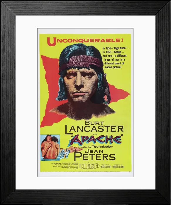 Framed Print : APACHE, US poster art, Burt Lancaster, 1954