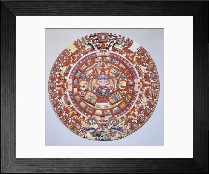 Framed Print : Aztec calendar (1479), also named 'Piedra del Sol' (Solar Stone) or 'Tonalpohualli'. MEXICO. Mexico City. National Museum of Anthropology